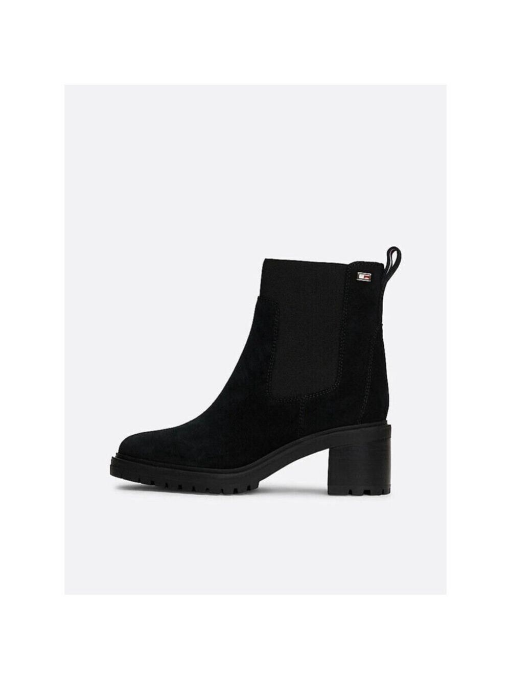 Tommy Hilfiger Suede Block Heel Chelsea Boots in Black Size 9.5